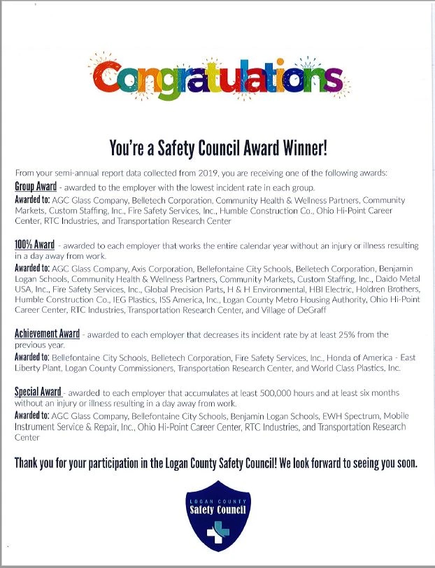 Logan County Safety Council Achievement Award
